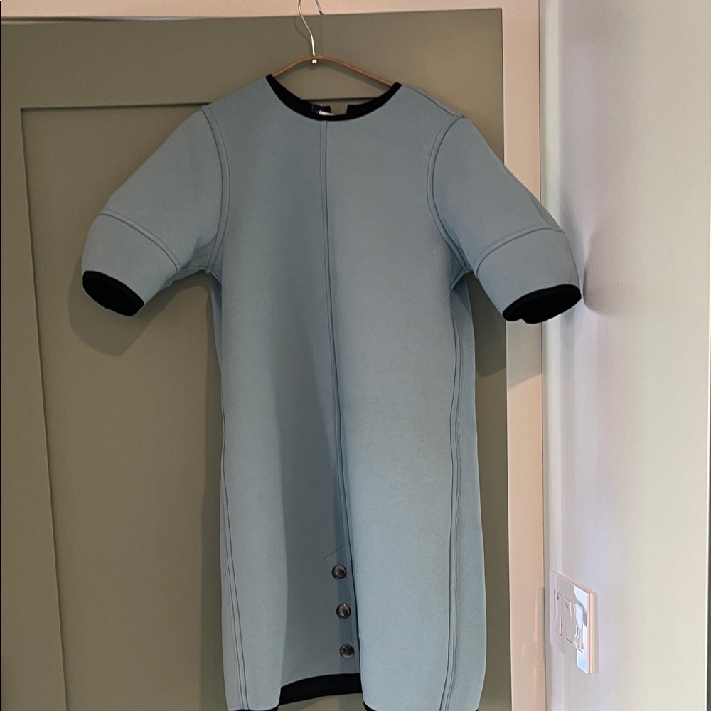 Navy / baby blue reversible sheath Dress with Button Detail - Picture 4 of 4